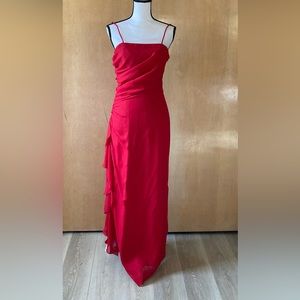 NWT Vintage Sz 8 Night Scene Red Gathered Side Strappy Light Weight Prom Dress